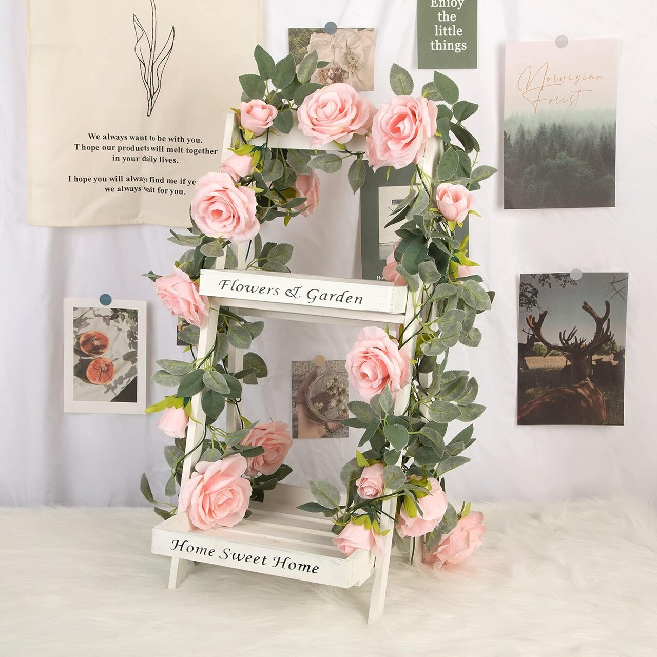 4 Pcs (26 FT) Artificial Rose Vine – Fake Silk Flower Garland for Wedding, Party, and Garden Decoration (Pink)